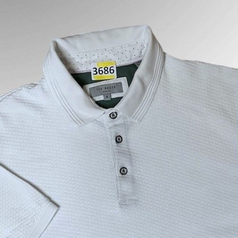 Ted Baker White Textured Short Sleeve Polo Shirt‎ Men Size 5/XL